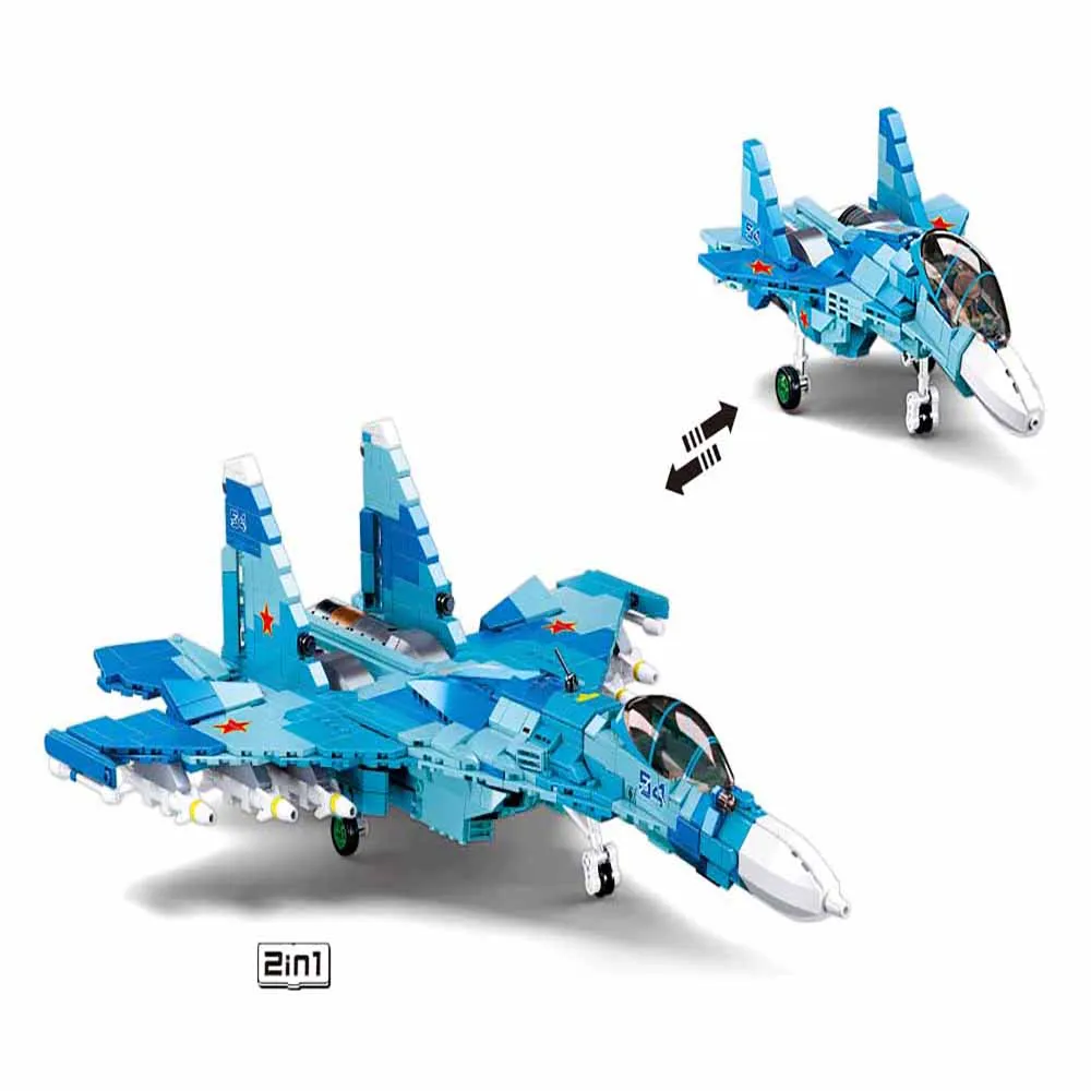 Military MOC SU-27 Flanker Fighter Jet Bricks Kids Toys