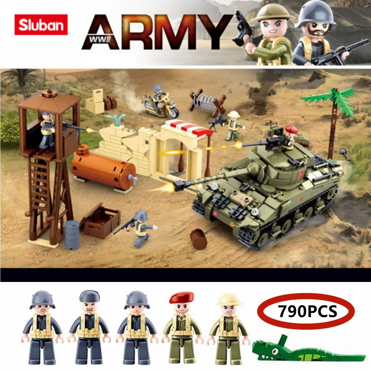 Sluban Building Block Toys WW2 Army M26E1 Pershing Medium Tank 742PCS  Bricks B0860 Military Construction Fit With Leading Brands